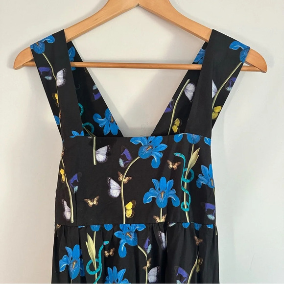 Borgo de Nor 100% Cotton Made in Italy Mila Floral Iris Black Maxi Dress Size:6 - Picture 3 of 7